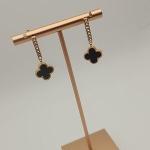 18K Gold Plated Black Clover Drop Earrings | Zircon Dangle Elegant Gold Jewelry